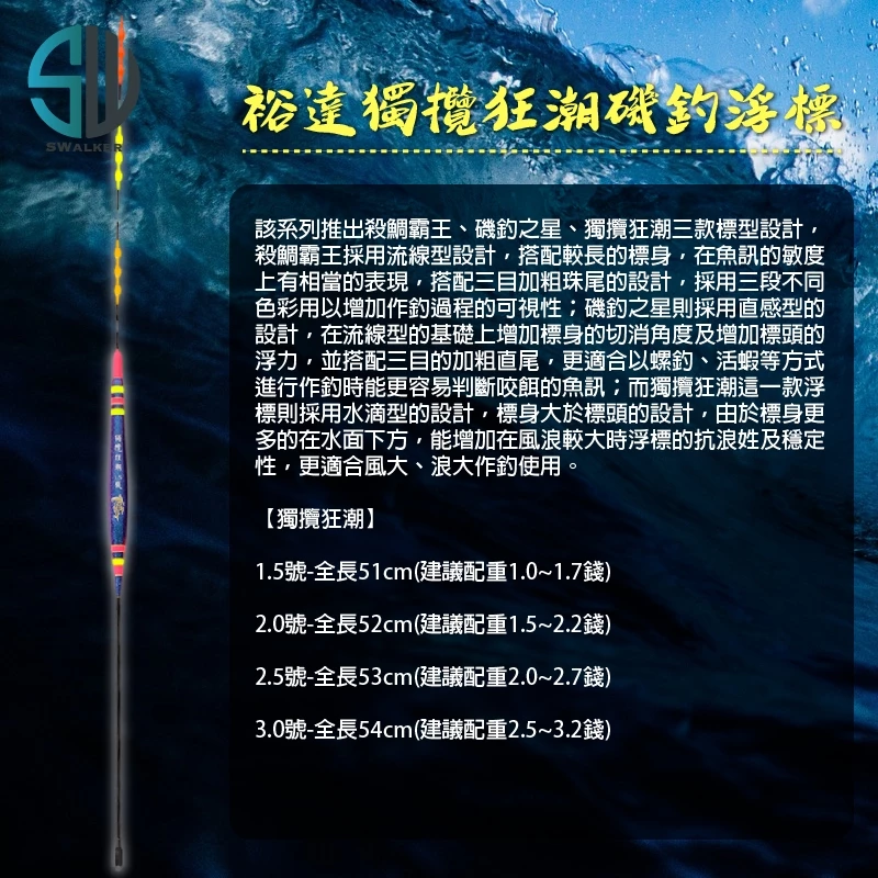 裕達 獨攬狂潮 水滴型磯釣浮標 變色龍 1.5–3.0錢（第 4 張）