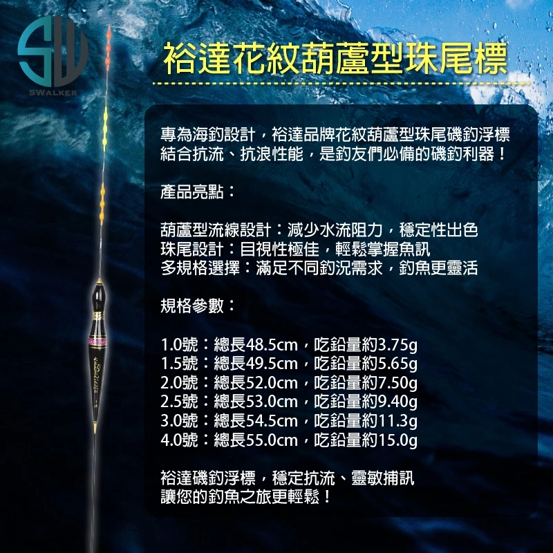 YUDA 花紋葫蘆型珠尾磯釣長標 1.0–4.0號（第 8 張）
