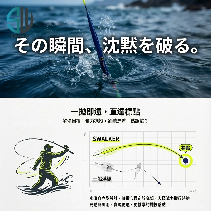 磯釣浮標-SWalker水滴自立型(螢光黃/深藍款)（第 3 張）